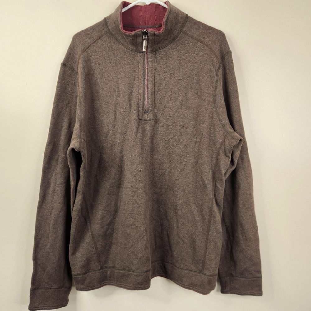 Tommy Bahama Mens Reversible 1/4 Zip Long Sleeve Mock Neck Pullover Large